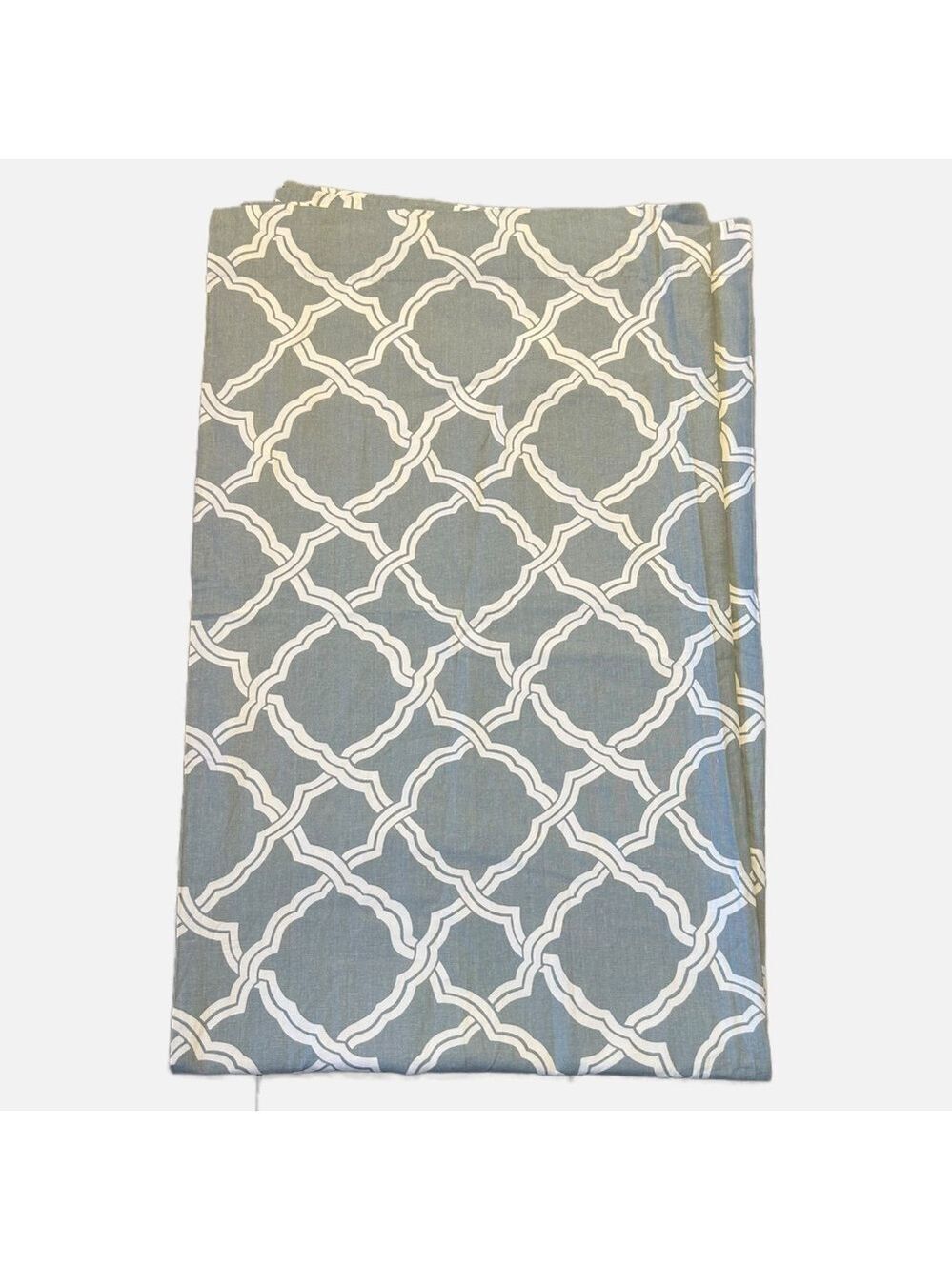 Pottery Barn Curtain Panel Linen Cotton Geometric Blue White Rod Opening